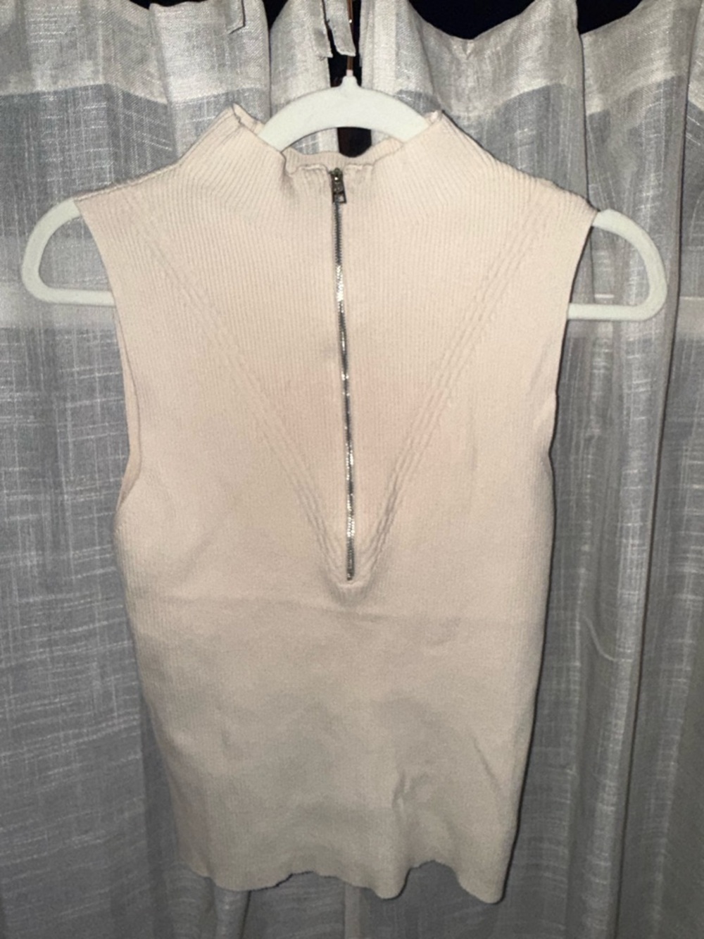 525 America Pale Pink Sleeveless Mock Neck Top with Back Zip